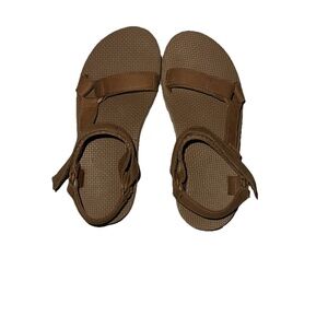 TEVA HONEY BROWN LEATHER UNIVERSAL CERES PLATFORM SANDALS, US 7